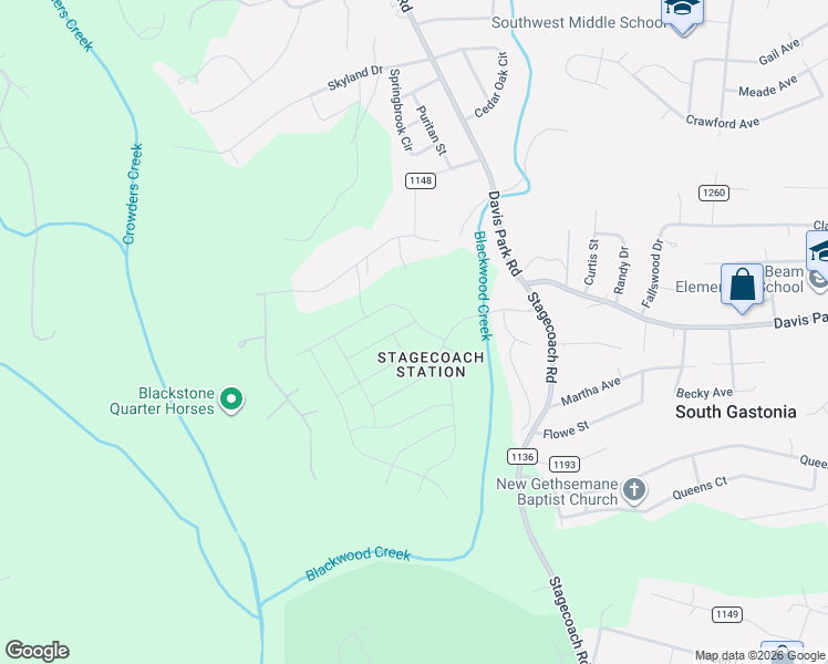 map of restaurants, bars, coffee shops, grocery stores, and more near 2750 Penny Park Drive in Gastonia