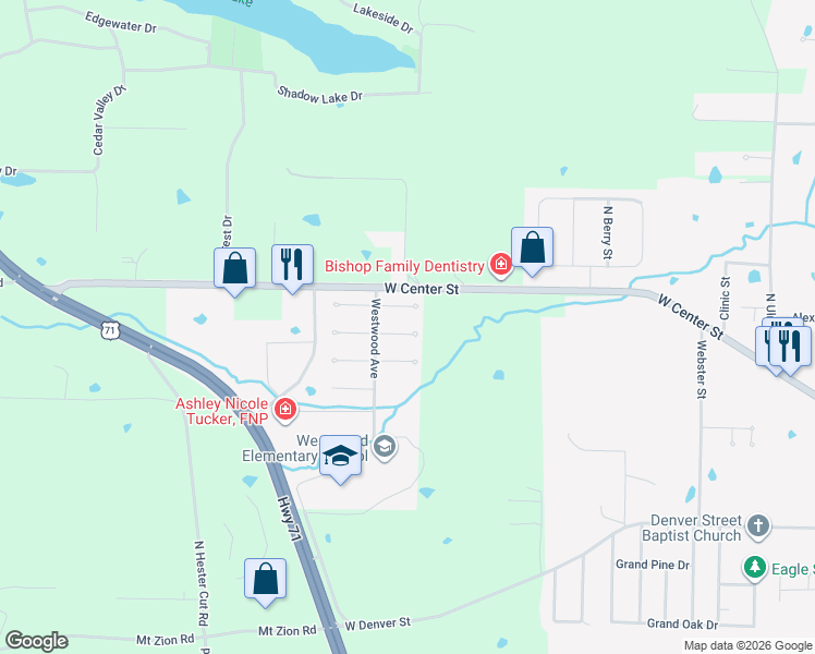 map of restaurants, bars, coffee shops, grocery stores, and more near 2107 Breckenridge Terrace in Greenwood