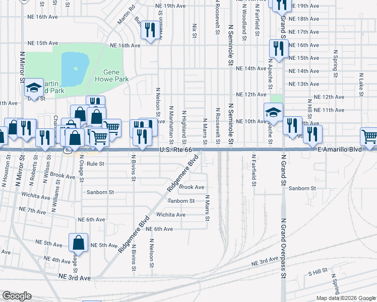 map of restaurants, bars, coffee shops, grocery stores, and more near 2826 U.S. 60 in Amarillo