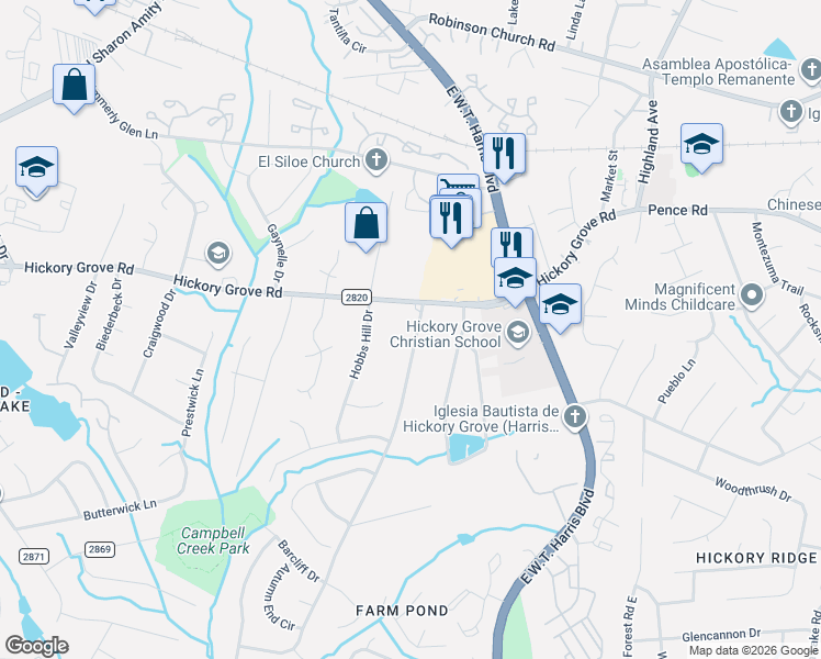 map of restaurants, bars, coffee shops, grocery stores, and more near 4700 Lawrence Orr Road in Charlotte