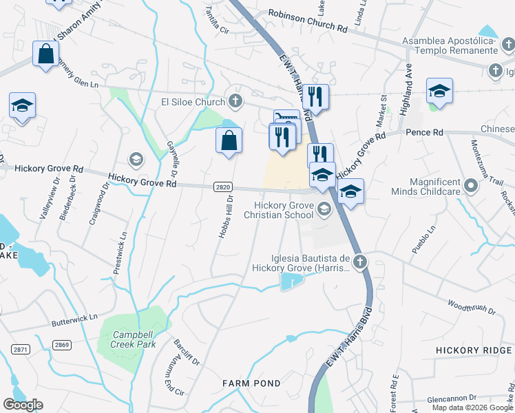 map of restaurants, bars, coffee shops, grocery stores, and more near 4700 Lawrence Orr Road in Charlotte
