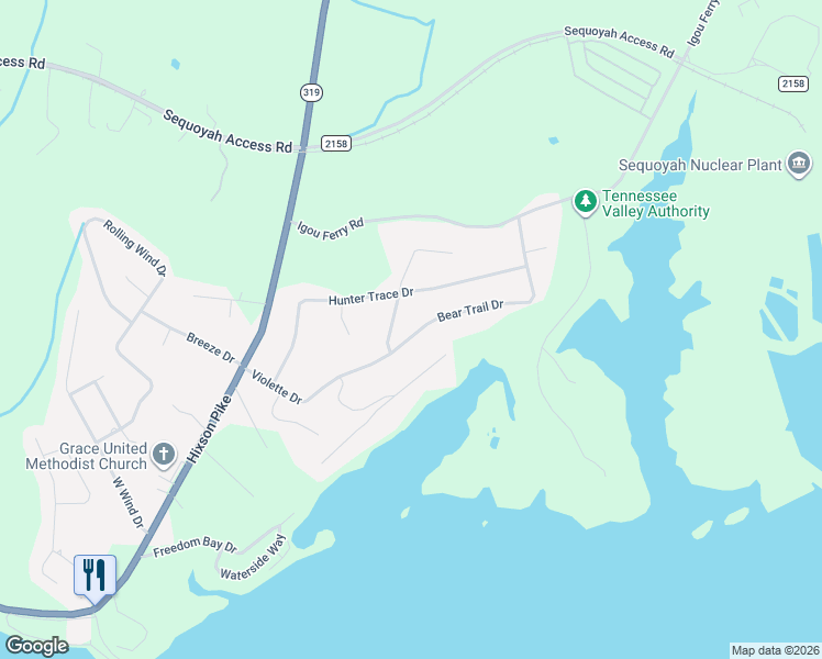 map of restaurants, bars, coffee shops, grocery stores, and more near 10120 Bear Trail Drive in Soddy-Daisy