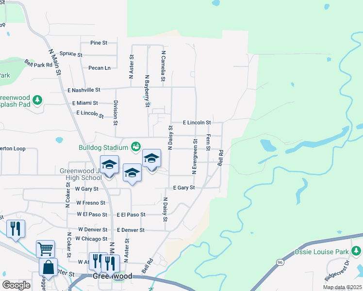 map of restaurants, bars, coffee shops, grocery stores, and more near 632 East Joplin Street in Greenwood