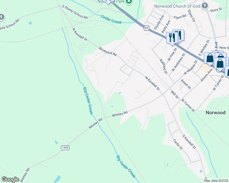 map of restaurants, bars, coffee shops, grocery stores, and more near 10684 Lee Road in Norwood