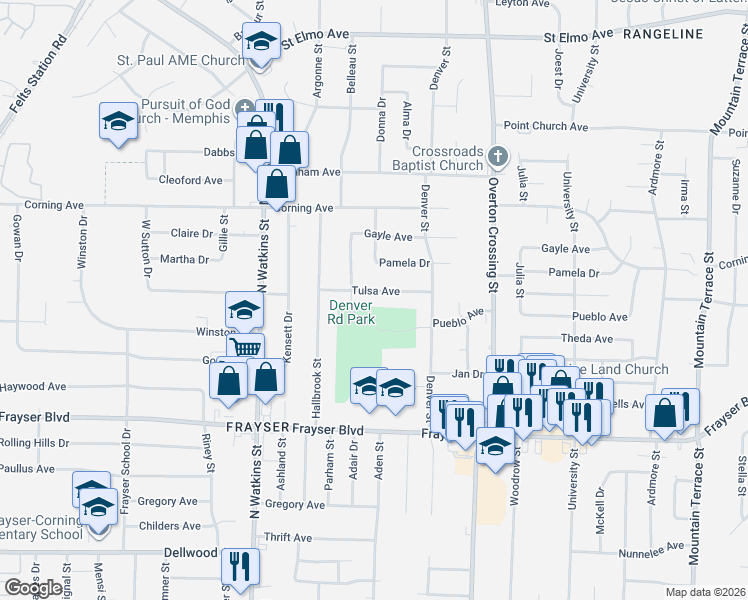 map of restaurants, bars, coffee shops, grocery stores, and more near 1955 Tulsa Avenue in Memphis