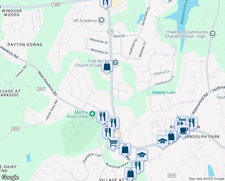 map of restaurants, bars, coffee shops, grocery stores, and more near 2755 Union Road in Gastonia