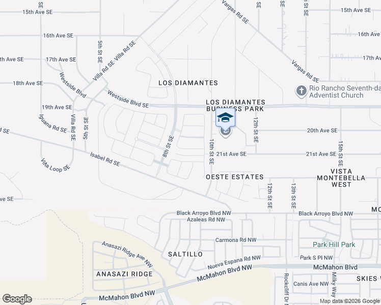 map of restaurants, bars, coffee shops, grocery stores, and more near 2205 9th Street Southeast in Rio Rancho