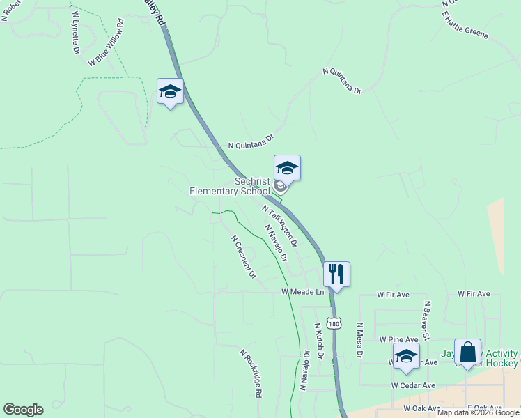 map of restaurants, bars, coffee shops, grocery stores, and more near 2206 North Lantern Lane in Flagstaff