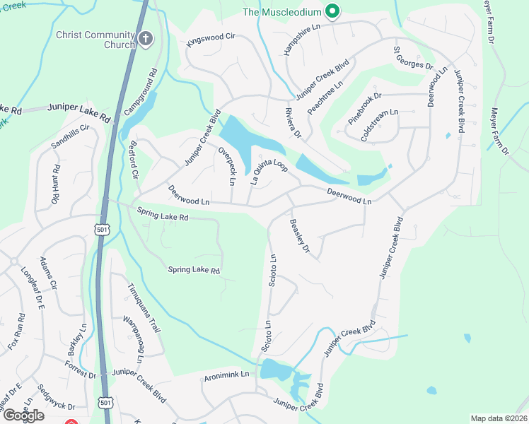 map of restaurants, bars, coffee shops, grocery stores, and more near 51 Scioto Lane in Pinehurst