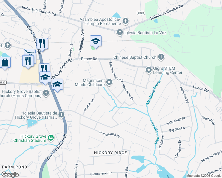 map of restaurants, bars, coffee shops, grocery stores, and more near 6710 Accrington Court in Charlotte