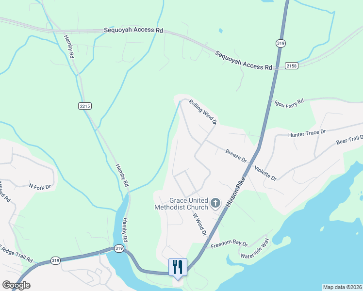 map of restaurants, bars, coffee shops, grocery stores, and more near 2415 West Wind Drive in Soddy-Daisy