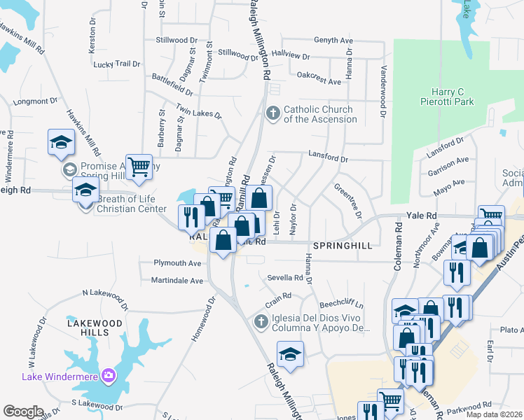 map of restaurants, bars, coffee shops, grocery stores, and more near 3511 Lehi Drive in Memphis