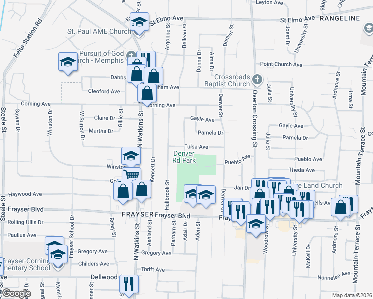 map of restaurants, bars, coffee shops, grocery stores, and more near 1955 Tulsa Avenue in Memphis