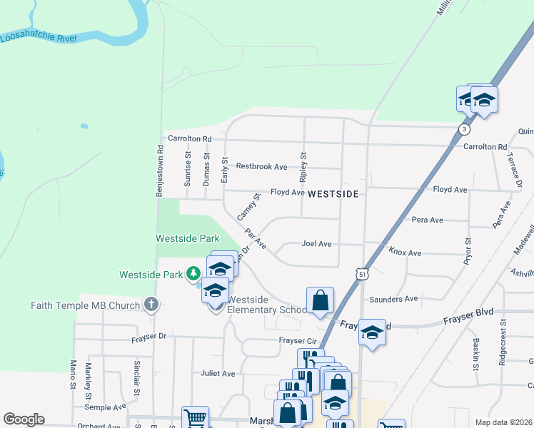 map of restaurants, bars, coffee shops, grocery stores, and more near 890 Dawn Drive in Memphis
