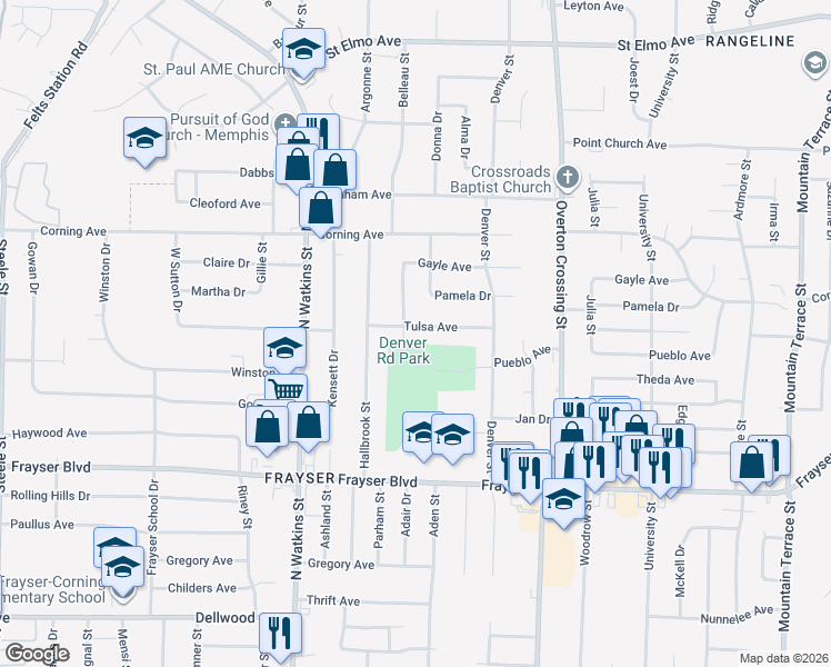 map of restaurants, bars, coffee shops, grocery stores, and more near 1947 Tulsa Avenue in Memphis