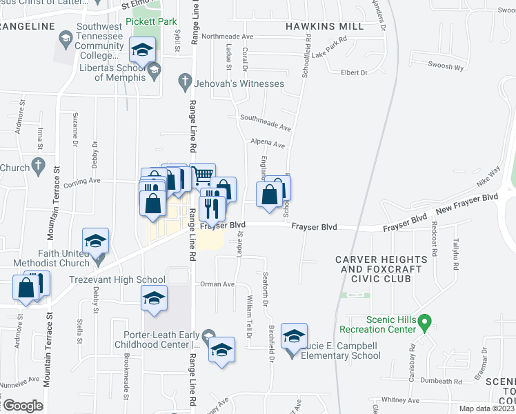 map of restaurants, bars, coffee shops, grocery stores, and more near 2763 Dauphin Avenue in Memphis