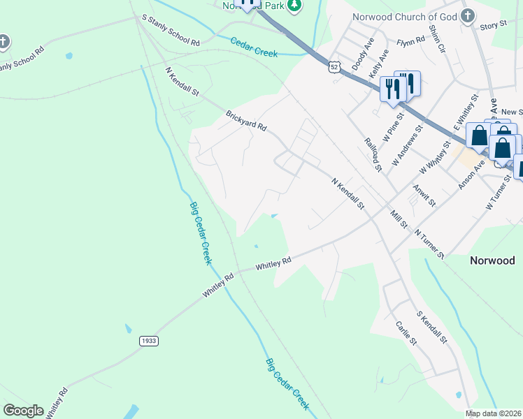 map of restaurants, bars, coffee shops, grocery stores, and more near 10684 Lee Road in Norwood