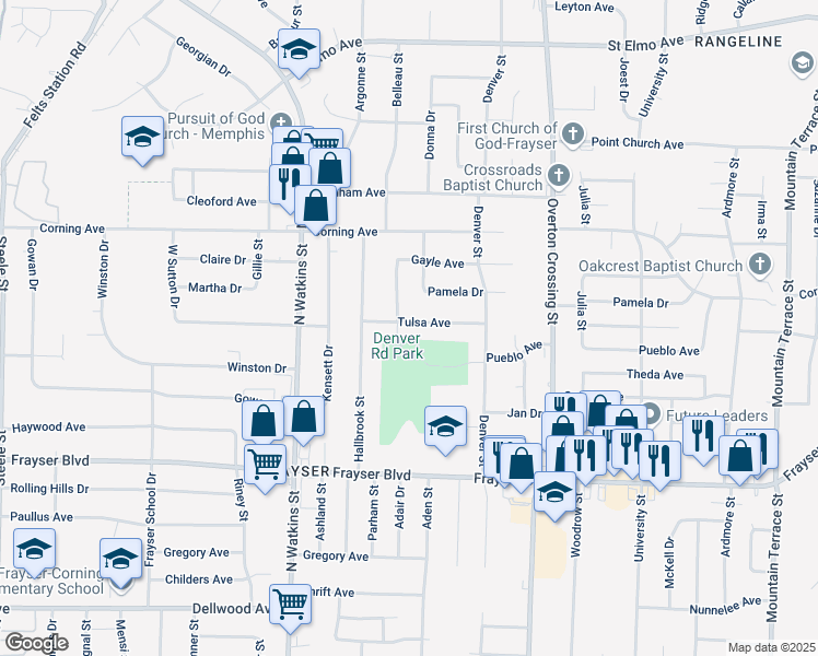 map of restaurants, bars, coffee shops, grocery stores, and more near 1947 Tulsa Avenue in Memphis