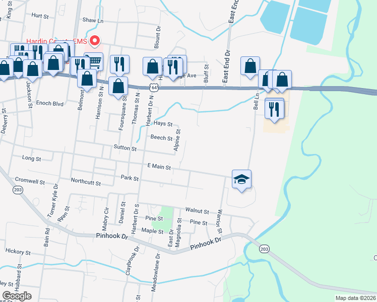 map of restaurants, bars, coffee shops, grocery stores, and more near 1195 East Main Street in Savannah
