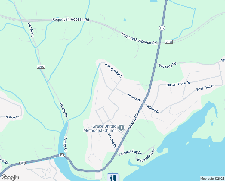 map of restaurants, bars, coffee shops, grocery stores, and more near 10199 Rolling Wind Drive in Soddy-Daisy