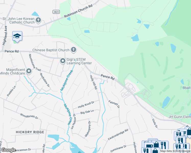 map of restaurants, bars, coffee shops, grocery stores, and more near 7524 Holly Grove Court in Charlotte