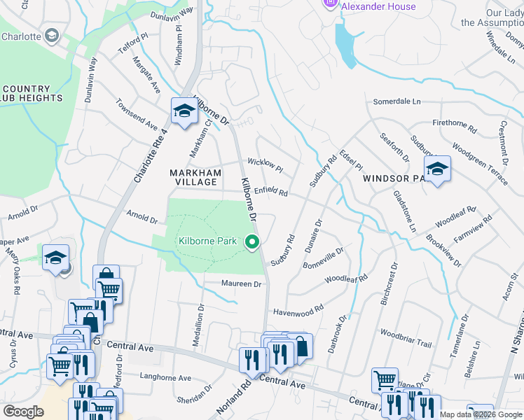 map of restaurants, bars, coffee shops, grocery stores, and more near in Charlotte