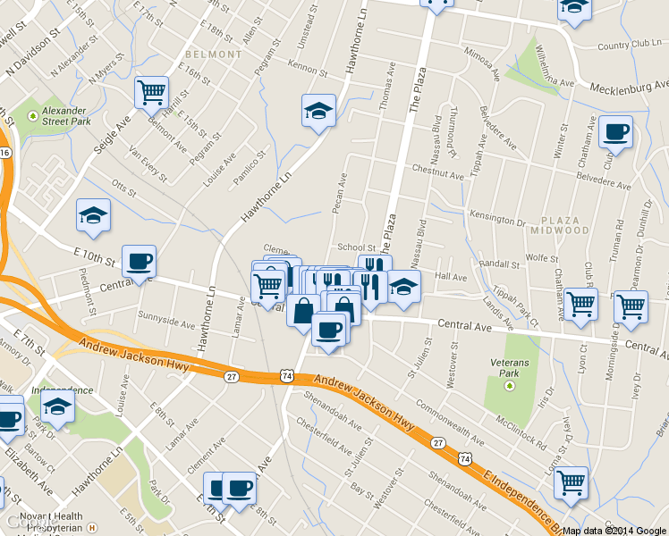 map of restaurants, bars, coffee shops, grocery stores, and more near 1514 Hamorton Place in Charlotte