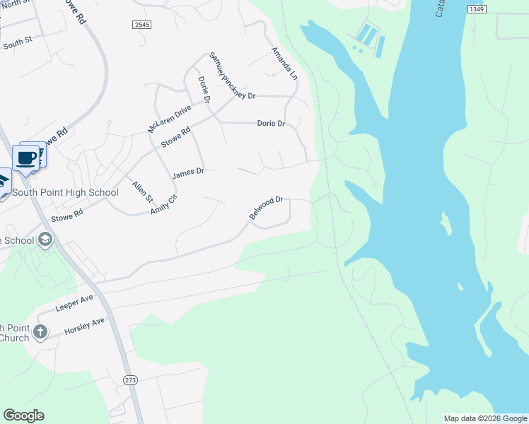 map of restaurants, bars, coffee shops, grocery stores, and more near 305 Fallingbrook Drive in Belmont