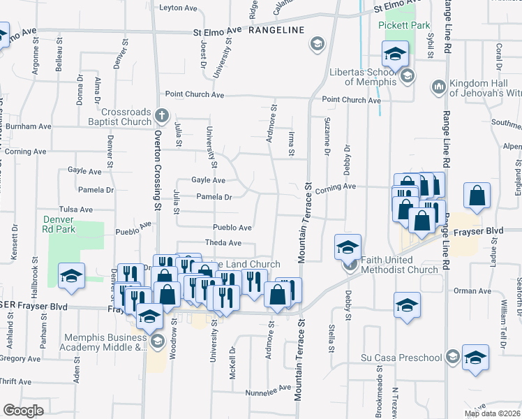 map of restaurants, bars, coffee shops, grocery stores, and more near 2311 Corning Avenue in Memphis