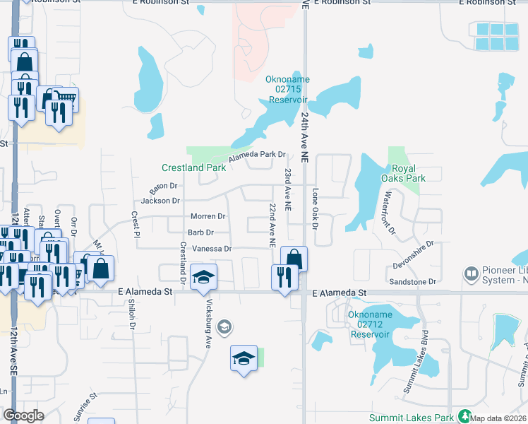 map of restaurants, bars, coffee shops, grocery stores, and more near 2131 Teresa Drive in Norman