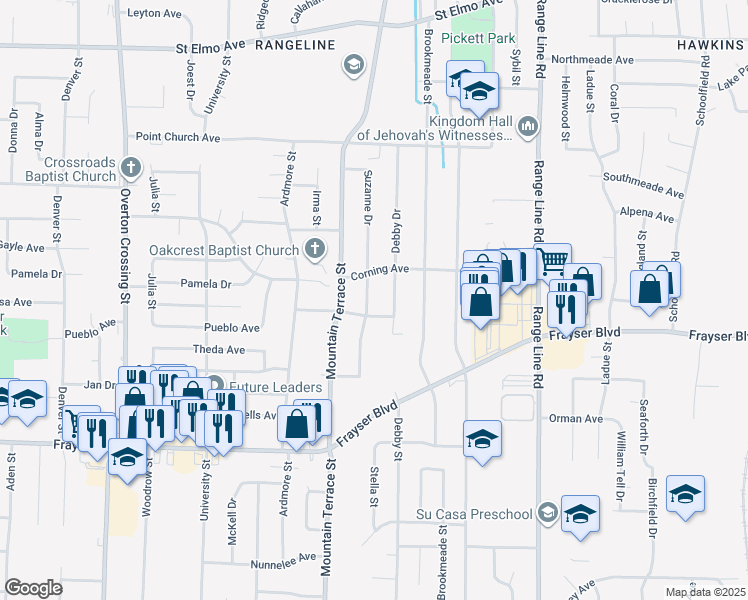 map of restaurants, bars, coffee shops, grocery stores, and more near 3546 Suzanne Drive in Memphis