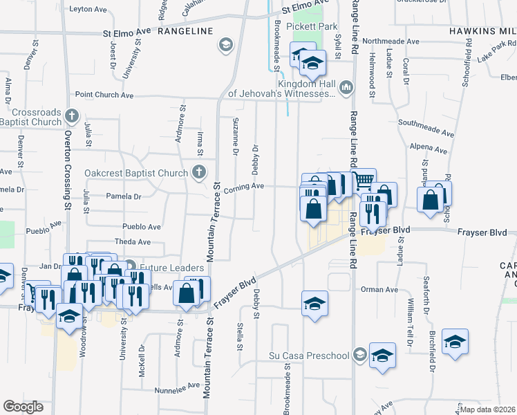 map of restaurants, bars, coffee shops, grocery stores, and more near 3563 Debby Drive in Memphis