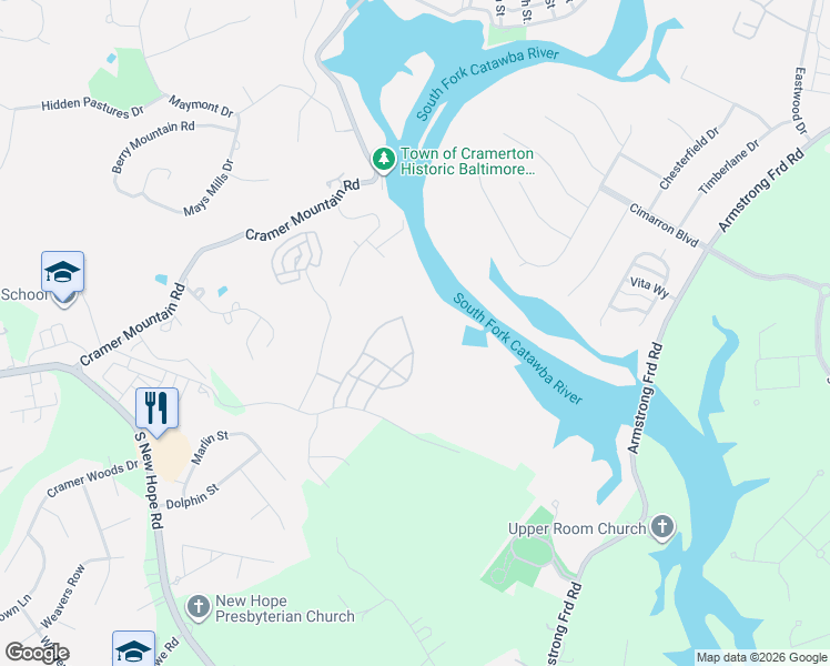 map of restaurants, bars, coffee shops, grocery stores, and more near 560 Patterson Street in Cramerton