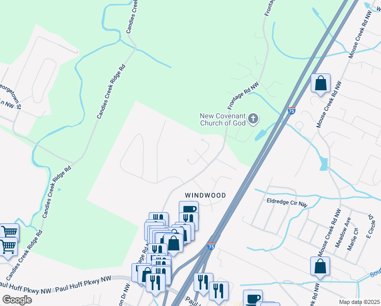 map of restaurants, bars, coffee shops, grocery stores, and more near 1512 Rustic Drive in Cleveland