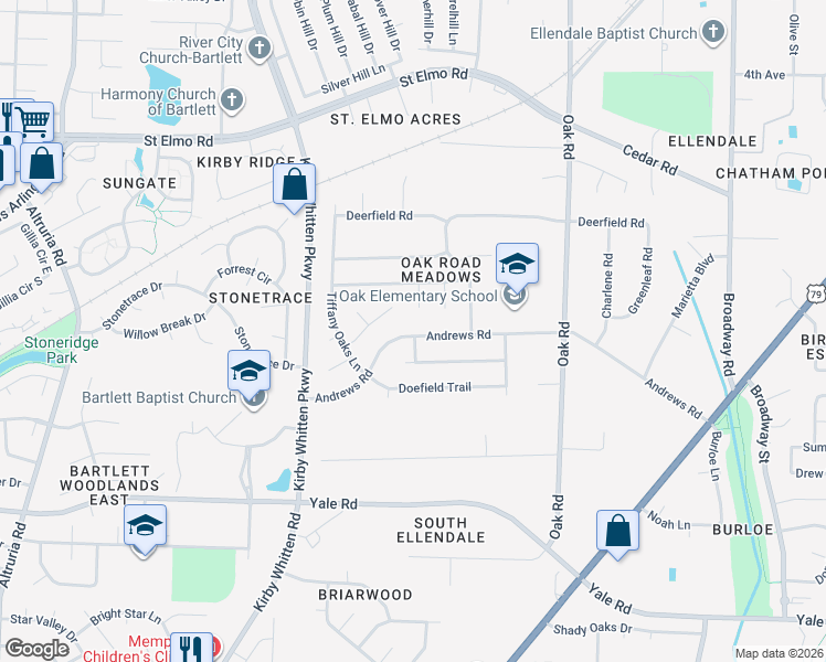 map of restaurants, bars, coffee shops, grocery stores, and more near 6921 Tiffany Oaks Cove in Memphis