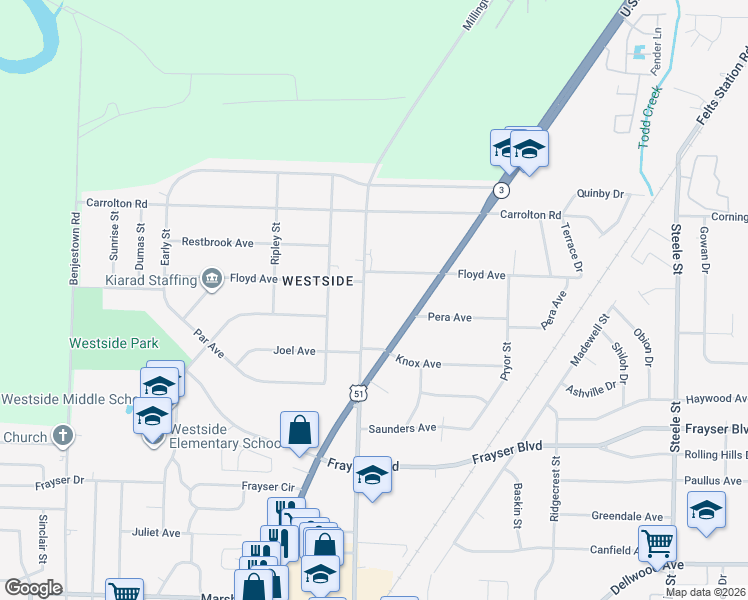 map of restaurants, bars, coffee shops, grocery stores, and more near 3559 Millington Road in Memphis
