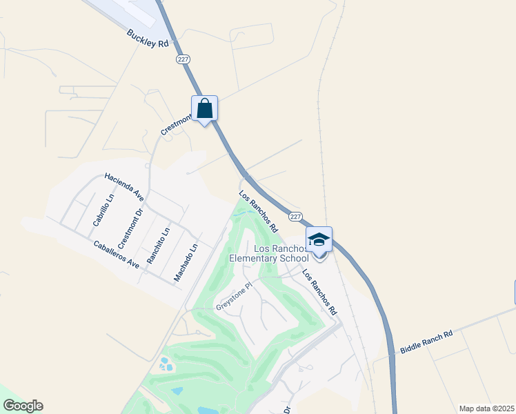 map of restaurants, bars, coffee shops, grocery stores, and more near 5502 Los Ranchos Road in San Luis Obispo