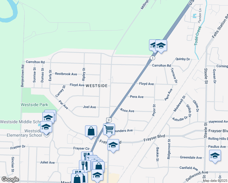 map of restaurants, bars, coffee shops, grocery stores, and more near 3559 Millington Road in Memphis