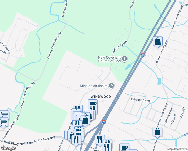 map of restaurants, bars, coffee shops, grocery stores, and more near 1512 Rustic Drive in Cleveland