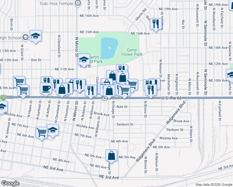 map of restaurants, bars, coffee shops, grocery stores, and more near in Amarillo