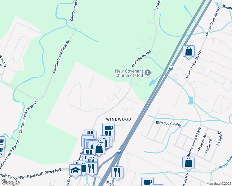 map of restaurants, bars, coffee shops, grocery stores, and more near 1512 Rustic Drive in Cleveland