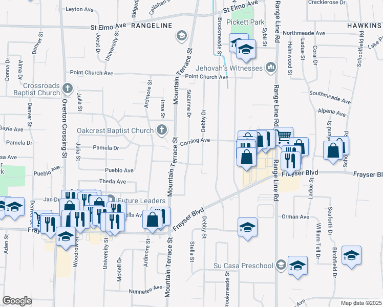 map of restaurants, bars, coffee shops, grocery stores, and more near 3563 Debby Drive in Memphis