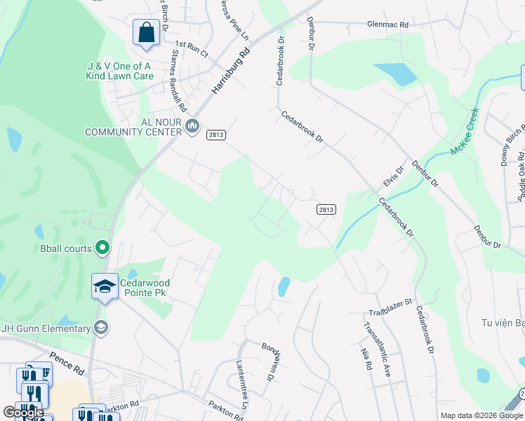 map of restaurants, bars, coffee shops, grocery stores, and more near 8235 Starnes Randall Road in Charlotte