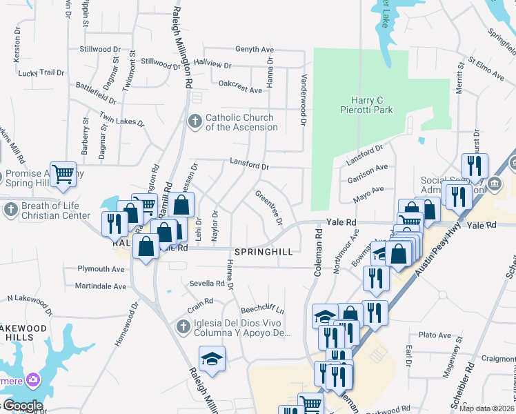 map of restaurants, bars, coffee shops, grocery stores, and more near 3562 Greentree Drive in Memphis