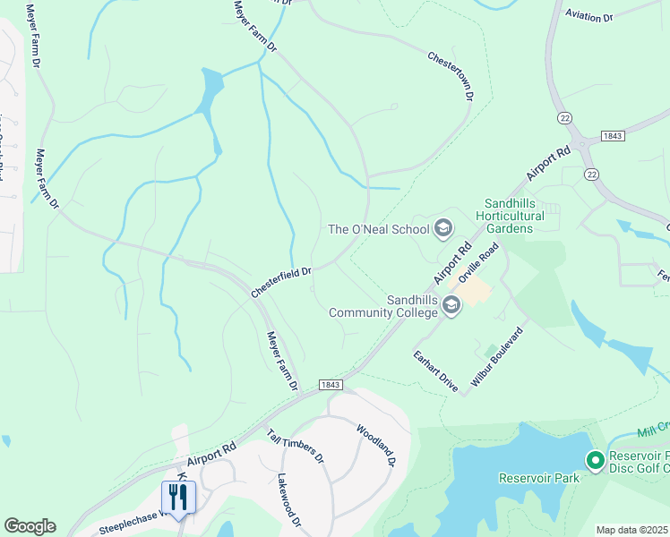 map of restaurants, bars, coffee shops, grocery stores, and more near 102 Chanticleer Drive in Pinehurst
