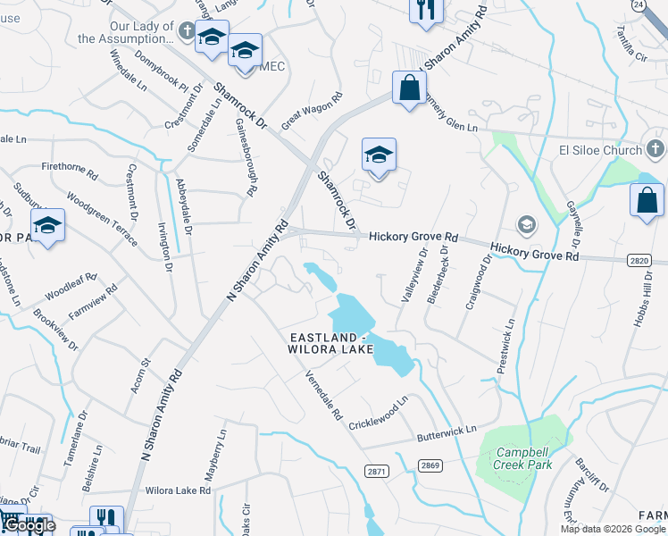 map of restaurants, bars, coffee shops, grocery stores, and more near in Charlotte