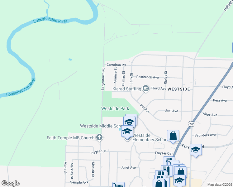 map of restaurants, bars, coffee shops, grocery stores, and more near 3566 Sunrise Street in Memphis