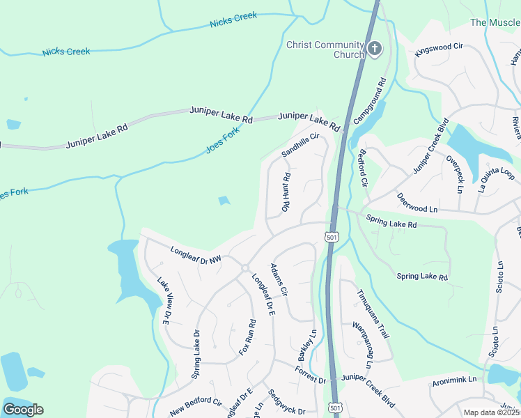 map of restaurants, bars, coffee shops, grocery stores, and more near 470 Sandhill Circle in Pinehurst