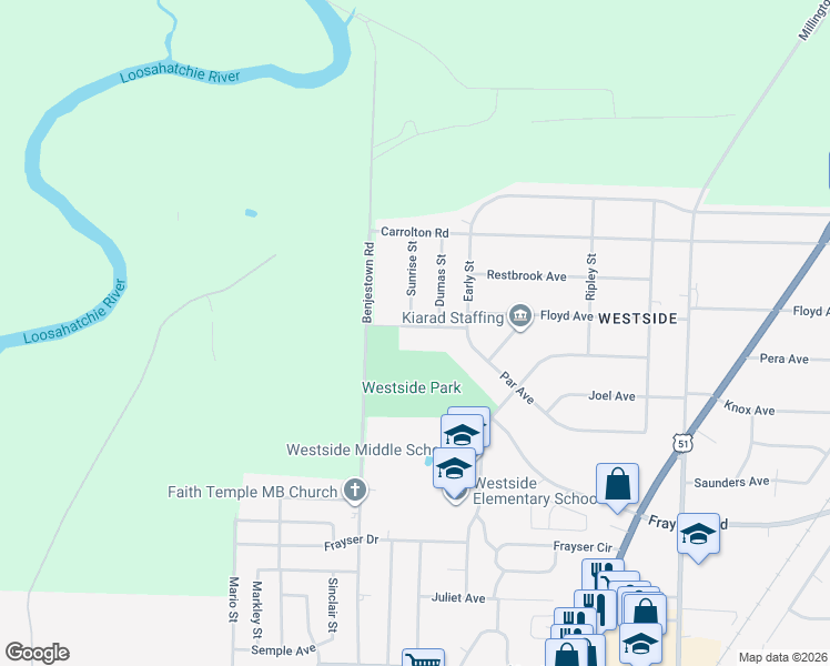 map of restaurants, bars, coffee shops, grocery stores, and more near 3566 Sunrise Street in Memphis