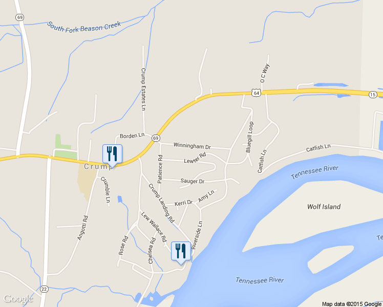 map of restaurants, bars, coffee shops, grocery stores, and more near 155 Lewter Road in Crump